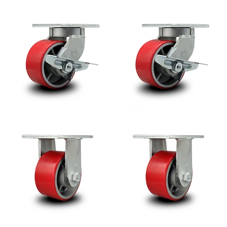 Service Caster 6 Inch Heavy Duty Red Poly on Cast Iron Wheel Caster Brakes 2 Rigid SCC, 2PK SCC-KP92S630-PUR-RS-SLB-2-R-2